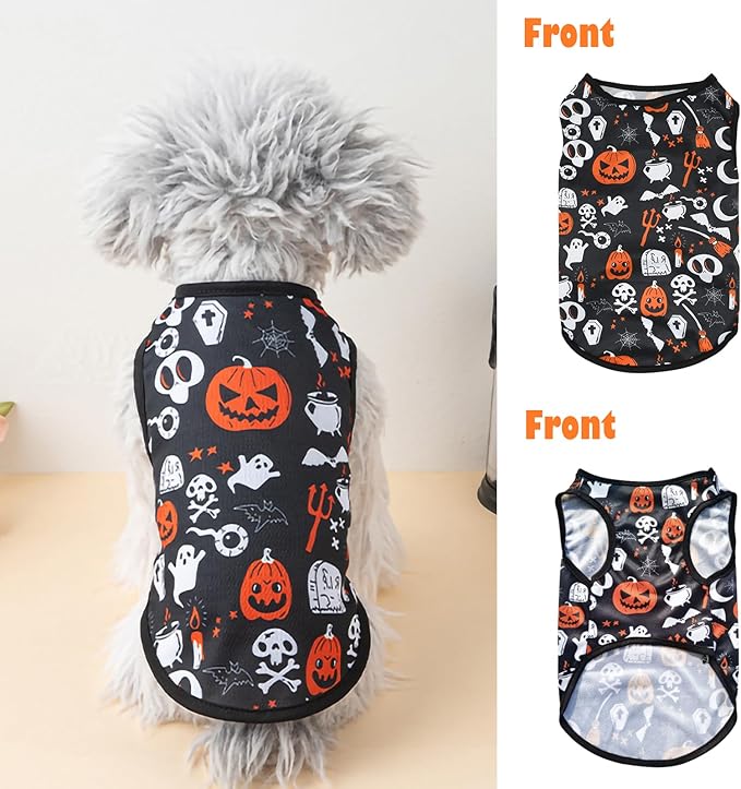 6 Pack Halloween Dog Clothes for Small Dogs, Soft and Breathable Puppy Kitten Dog Shirts for Pet Cats, Dogs' T-Shirts Apparel Sleeveless Vests for Yorkies (Happy Halloween, Small)