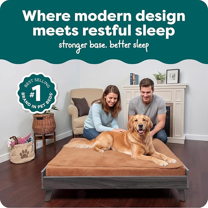 Furhaven (Old Version) Elevated Dog Bed Frame for 44" x 35" XL Dog Beds, Easy Assembly - Mid-Century Modern Bed Frame - Gray Wash, Jumbo/XL
