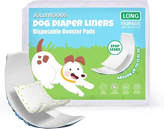 Dog Diaper Liners Booster Pads for Male & Female Dogs, Disposable Doggie Diaper Inserts Fit Dog Belly Bands and Male Wraps, Super Absorbent and Leakproof Long-150Count