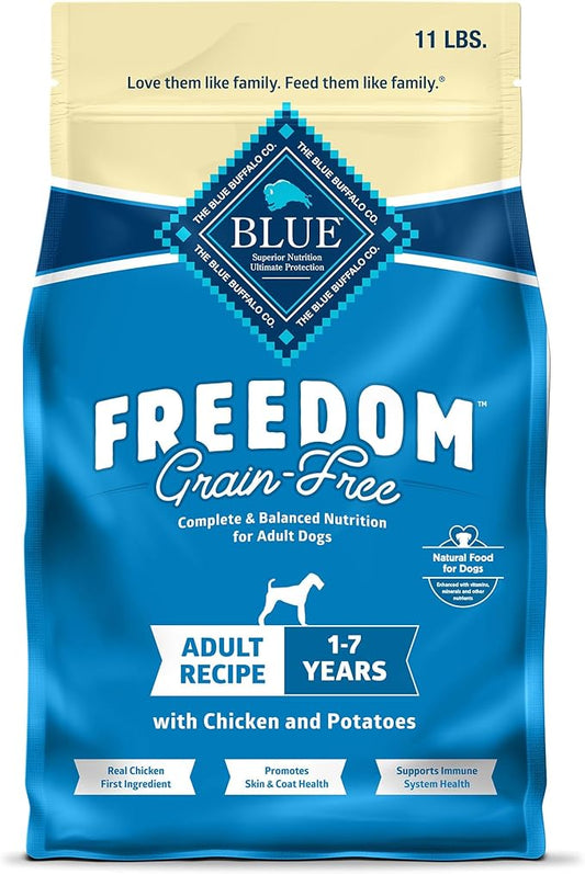 Blue Buffalo Freedom Grain-Free Dry Dog Food, Complete & Balanced Nutrition for Adult Dogs, Made in the USA with Natural Ingredients, Chicken & Potatoes, 11-lb Bag