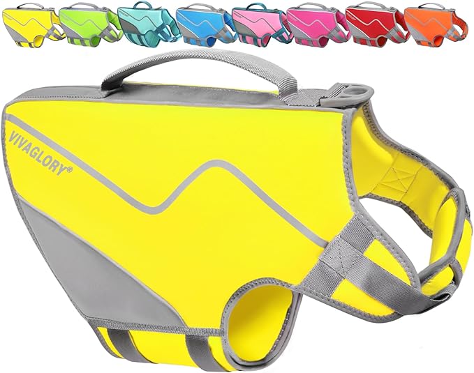 VIVAGLORY Neoprene Dog Life Vest, Dog Life Jacket for Swimming & Boating, Lightweight & Buoyancy for Puppy Doggy, Swimming Vest with Handle, XS, Yellow