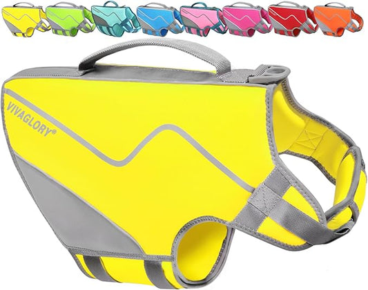 VIVAGLORY Neoprene Dog Life Vest, Dog Life Jacket for Swimming & Boating, Lightweight & Buoyancy for Puppy Doggy, Swimming Vest with Handle, S, Yellow
