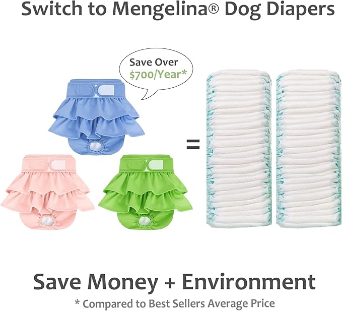 Reusable Dog Diapers Female 3 Pack Washable Highly Absorbent Doggie Diapers, Flexible Doggy Diapers Female, Leak-Proof Puppy Diapers for Dog Period Heat Incontinence Potty Training, M