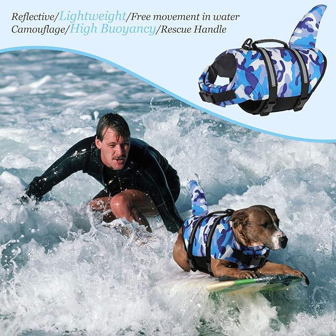 Fragralley Camo Dog Life Jacket - Swimming Vest with Buoyancy & Rescue Handle for Small, Medium, Large Dogs - Swim Pool Beach Boating