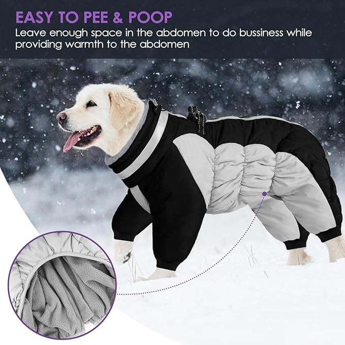 SUNFURA Full Body Dog Coat - Warm Fleece Jacket for Small Dogs, Turtleneck Winter Coats with Harness, Reflective Dog Snowsuit Windproof Puffer Jackets with Legs for Pug, Jack Russel, Black S