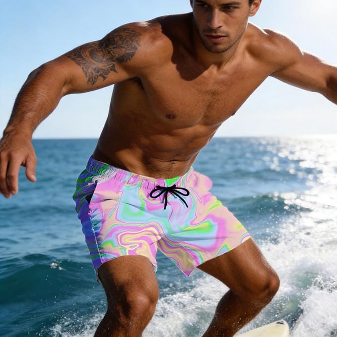 Mens Swim Trunks with Compression Liner Quick Dry Zipper Pocket Bathing