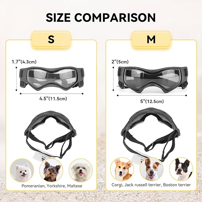 LESYPET Small Dog Sunglasses Dog Goggles UV Wind Dust Protection Pet Sunglasses Eye Protection for Outdoor Walking Riding, Black M