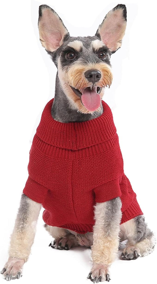 Dog Warm Christmas Winter Sweater Pet Clothes Knitwear for Medium Dog for Corgi, West Highland, Schnauzer, Border Collie, Dog Outfits (Red-XL)
