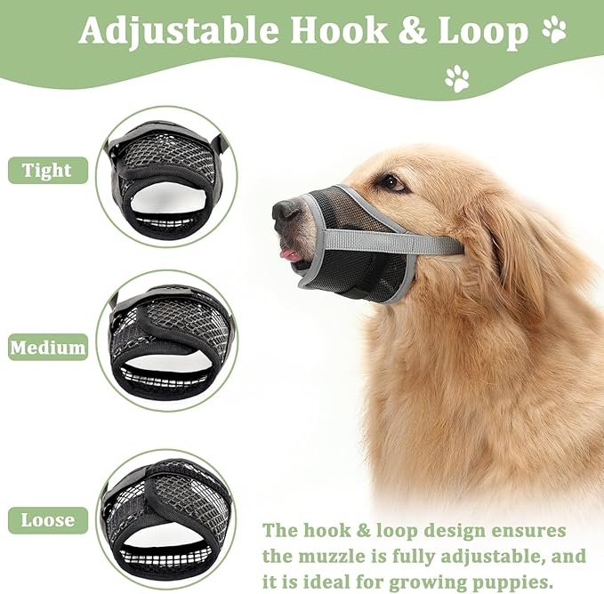 Mayerzon Dog Muzzle, Breathable Mesh Puppy Muzzles with Adjustable Hook and Loop for Small Medium Large Dogs Poodle Border Collie Labrador Retriever for Biting Chewing Trimming (XL, Grey)