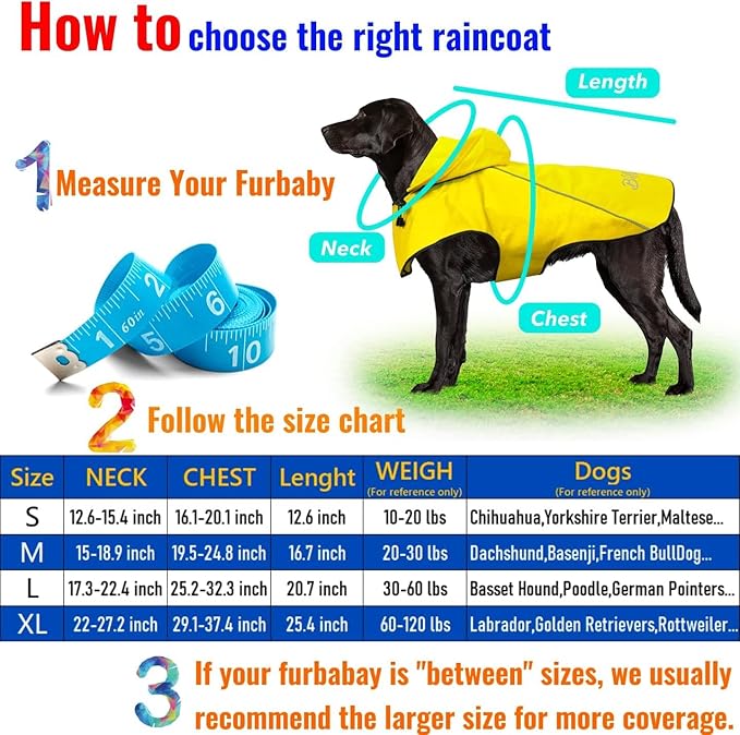 BiPawTi Dog Rain Jackets for Large Dogs, Waterproof Raincoat for Dog, Lightweight Reflective Safety Pet Rain Coats with Hood/Leash Hole/Reflective Strip - Yellow, L