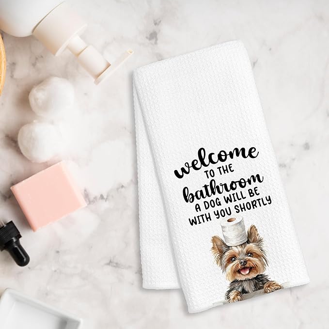 Funny Yorkshire Terrier Hand Towels for Bathroom Decor, Yorkie Gifts for Women, Dog Lover Gifts Decorative Hand Towels for Bathroom Restroom Room, 16x24 Inch