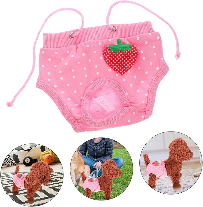 SUPVOX Pet Physiological Pants for Male Dogs Washable Strawberry Dot Comfortable Dog Diapers for and Heat for Home Use and Potty Training