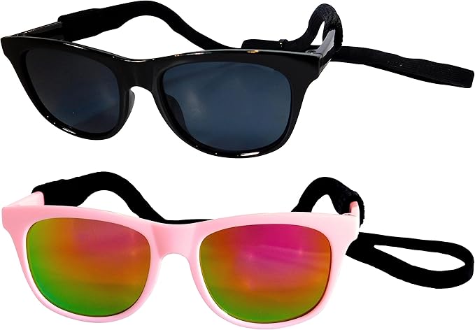 G006 Dog Pet 80s Costume Sunglasses Prop Photoshoot Medium Breeds 20-40 lbs (2-Pack Black+Pink-Pink Mirror)