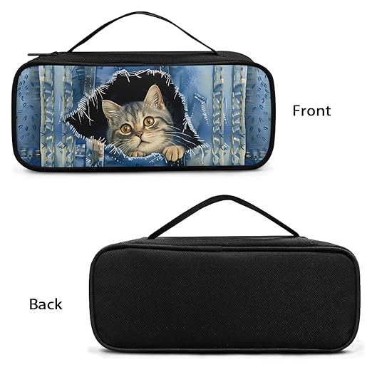 Gomyblomy Cute Stethoscope Case with Extra Pocket for Nurse Accessories, Denim Cat Print Protective Stethoscope Holder Storage Bag Fit for Classic III, Lightweight II S.E and More