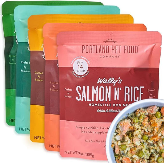 Portland Pet Food Company Fresh Dog Food Pouches - Human-Grade Topper Mix-Ins & Wet Pet Meals - Small & Large Breed Puppy & Senior Dogs - Gluten-Free Limited Ingredient Meal Toppers - 5 Pack Variety