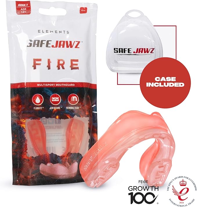 SAFEJAWZ Mouth Guard, Elements Dual Layer Mouthguard for Adults & Youth with Case, Easy Fit Remoldable Mouthpiece for Football, Boxing, Lacrosse, MMA, Basketball & All Contact Sports