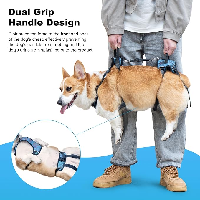 Dog Lift Harness, Dog Lift Sling Carrier with Handle & Shoulder Sling, Support Harness for Rear Back Legs Helps,Disabled,Arthritis,Joint Injuries,Paralysis Up Stairs（Blue,Extra Large）