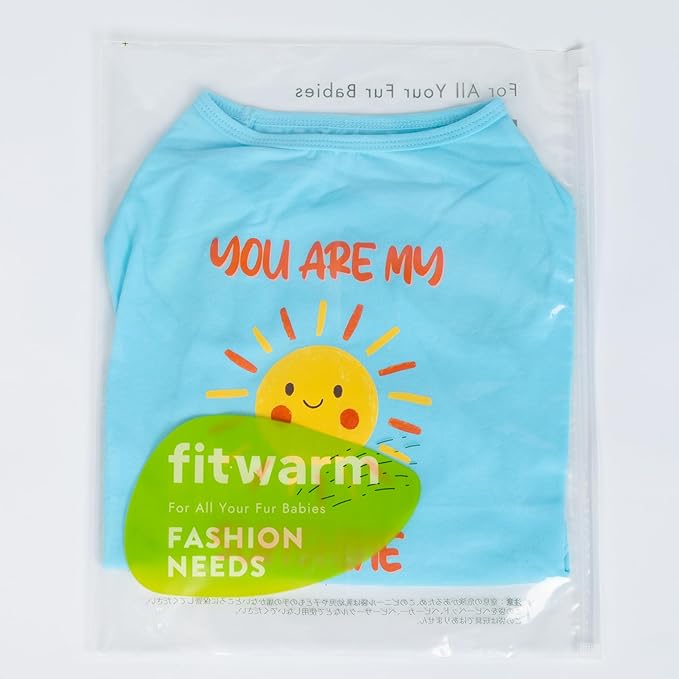 Fitwarm You are My Sunshine Dog Shirt, Tropical Summer Clothes for Small Dogs Boy Girl, Funny Pet Outfit, Blue, Yellow, Medium