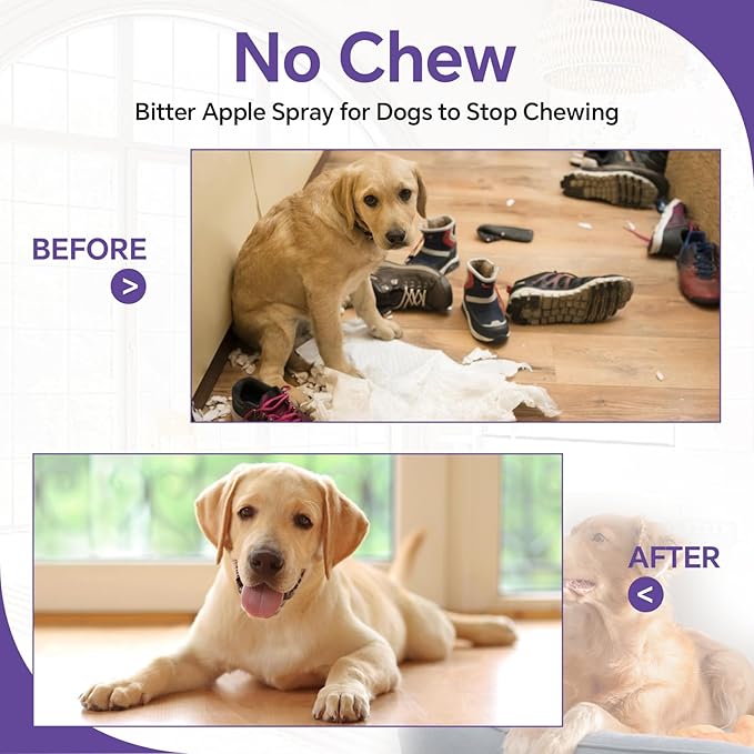 No Chew Spray for Dogs - 6.76 Fl Oz, Bitter Apple Spray for Dogs, Dog Deterrent Spray, Stops Chewing and Licking, Protects Furniture, Prevents Wound Licking, Non-Toxic, Alcohol-Free