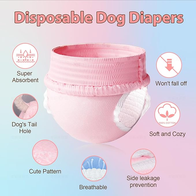 Ambreview Disposable Dog Diapers Female, Just Pull It Up, Doggie Diapers for Female Dogs, Strong Absorbency | Leak Proof, for Dogs in Heat | Elderly | Disabled, L 10 PCS