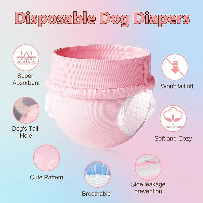 Ambreview Disposable Dog Diapers Female, Just Pull It Up, Doggie Diapers for Female Dogs, Strong Absorbency | Leak Proof, for Dogs in Heat | Elderly | Disabled, XL 10 PCS