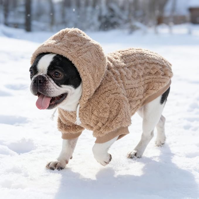 KOOLTAIL Fuzzy Dog Sweater Hoodie for Small Medium Large Dogs, Soft Fleece Pet Clothes Sweatshirt with Leash Hole, Warm Winter Dog Sherpa Jacket Snuggie Cold Weather Coat for Puppy Cats Girl, Beige M