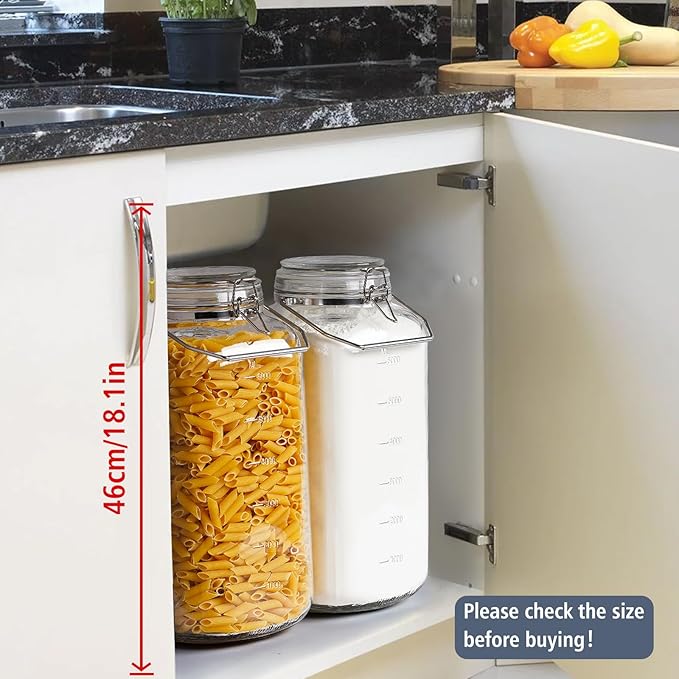 [Upgrade] 2 Gallon Glass Jars with Airtight Lids, 7400 ml Large Wide Mouth Glass Mason Jars with Stainless Steel Handle, Big Storage Jars with Lids, 2 Scale Markings Cereal Containers Storage
