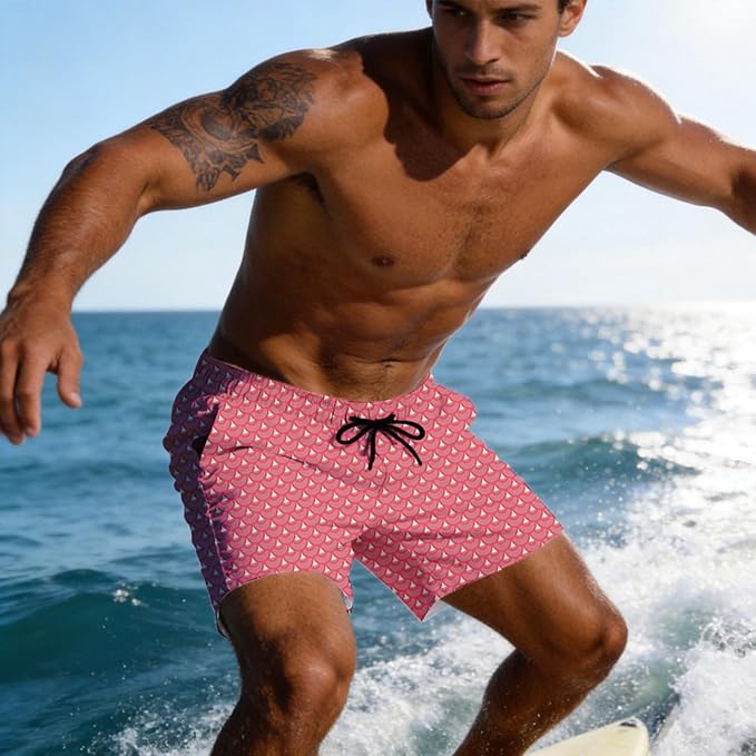 Mens Swim Trunks with Compression Liner Quick Dry Zipper Pocket Bathing