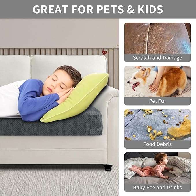 Easy-Going Waterproof Couch Cushion Covers for Couches and Sofas, Stretch Jacquard Sofa Seat Cover Replacement for Dogs, Pets & Kids, Durable Furniture Protector for Chair Cushions, Dark Gray