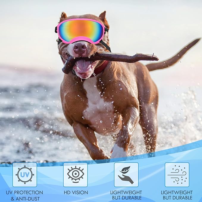 Large Dog Sunglasses Dog Goggles Pet Glasses Pet Eyewear with Adjustable Strap,Glasses for Medium Large Dog Swimming Skating Glasses UV Proof Windproof Dustproof