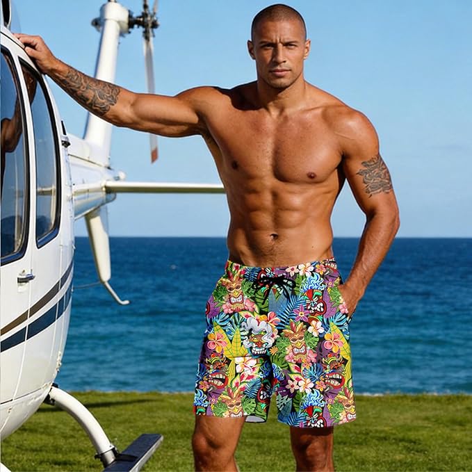 Mens Swim Trunks with Compression Liner Quick Dry Zipper Pocket Bathing