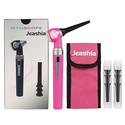 Pocket Veterinary LED Otoscope - Pet Ear Scope with Light for Dogs & Cats, 6 Disposable Tips (4/6/9mm), Portable Ear Infection Detector (Pink)