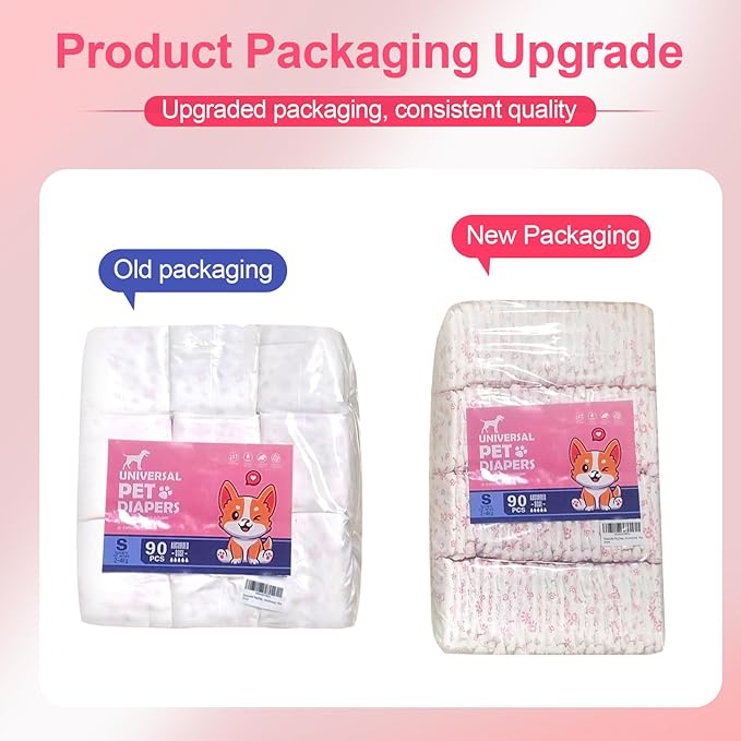 Disposable Dog Diapers Female 90 Count Puppy Diapers Female (Waist 13.4-19 in L) Super Absorbent Large Dog Pads for Heat Excitable Urination or Incontinence - Pink