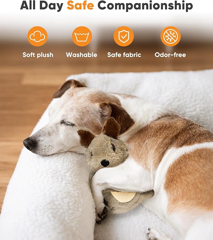 Petbobi Squeaky Dog Toy – Interactive Plush Squirrel Enrichment Toy with Treat-Hiding Pockets & Slow Feeder Puzzle for Small & Medium Dogs | Keeps Dogs Busy, Relieves Boredom & Anxiety