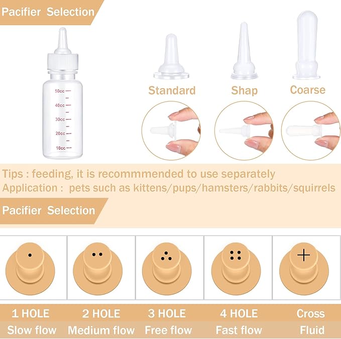 Sadnyy 17 Pcs Kitten Bottle Feeding Kit Puppy Bottles for Nursing Puppy Milk, Liquid Syringes in 1, 5 and 10 ml, Replacement Silicone Nipples, Cleaning Brushes for Newborn Pet Cat Dog Rabbit Goat