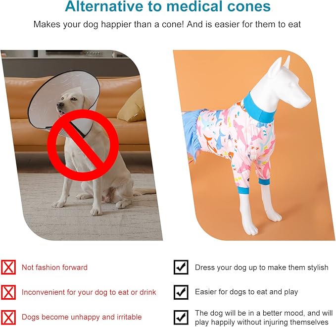 LovinPet Pitbull Onesie Pajama -UV Protection, Post Surgical Recovery Pajamas, Lightweight Stretchable Fabric, Big Bites Pink Print, Large Dog Pajamas, Undershirt for Dog Dresses,Pink XXL