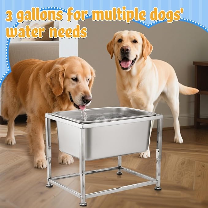 3 Gallons Large Elevated Dog Water Bowl - 3 Height Adjustable (8.5'', 10'', 11.6'') Raised Stand, Stainless Steel Dog Bowl for Medium Large Dogs Relief Joint Pressure