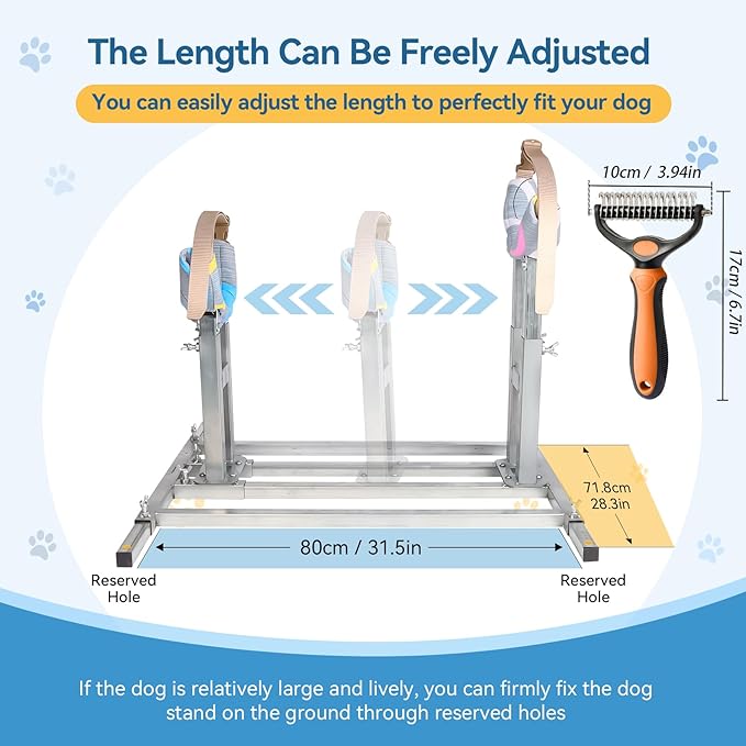 Dog Breeding Stand, Stainless Steel Breeding Stand for Dogs, Shoulder Height 17.5 IN-35.5 IN,Pet Fixed Bracket for Medium to Large Dogs,Adjustable Height and Length,Strong Grooming Breeding Stand（L）