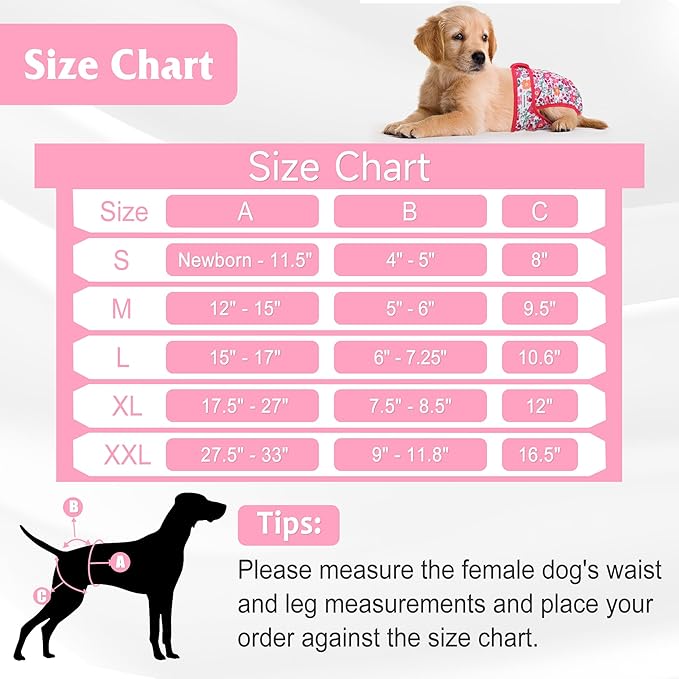 4 Pack Reusable Female Dog Diaper, Highly Absorbent Doggie Diapers for Female Dogs, Dog Diaper XX-Large, Flowers