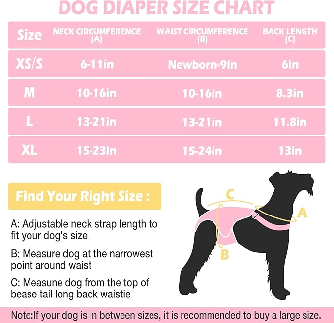 3 Pack Washable Female Dog Diaper Onesie Sanitary Pantie with Adjustable Suspender, Reusable Fixed Doggie Diapers, Super Absorbent Leakproof for Small Medium Large Dog in Heat Cycle XS/S