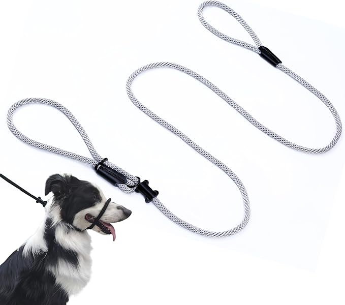Multifunctional Figure 8 Padded Head Halter Walking Training Leather Stopper Rope Slip Lead Dog Leash Muzzle (Grey)