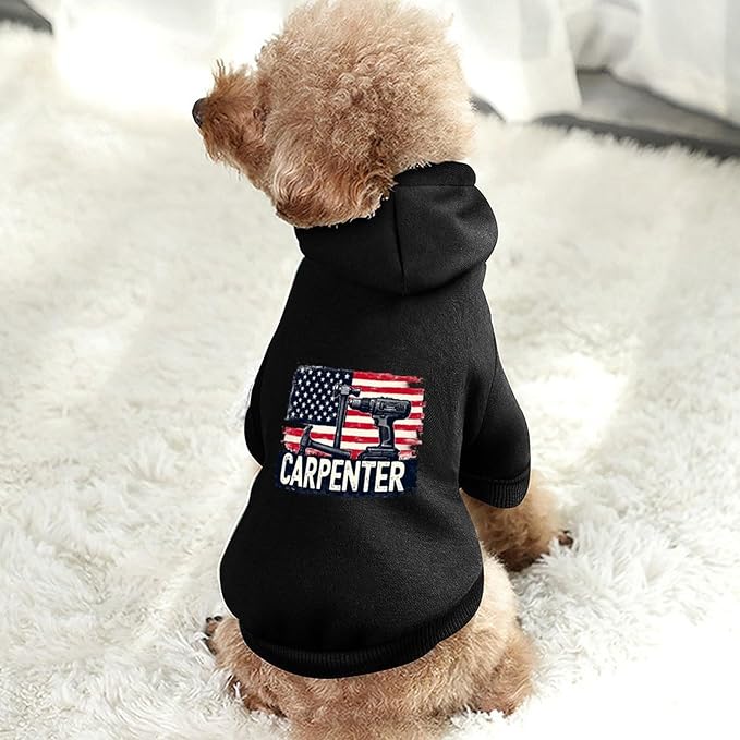 Dog Sweater Hoodie with Hat America Carpenter Tools Drill and Hammer Puppies Coat Hooded Sweatshirt Pullover Pet Puppy Cat Clothes for Small Medium Large S