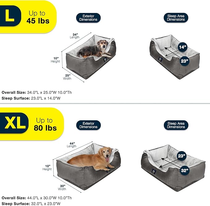Serta Orthopedic Cuddler Dog Bed for Pets – Slate Gray (Large)