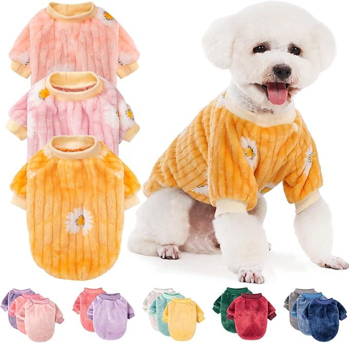 FabriCastle Small Dog Sweaters, 3-Pack Dog Clothes, Soft and Warm Pet Jackets XXS XS S for Dogs Girl & Cats, Winter Pet Apparel Costumes, Female Puppy Outfits for Christmas (Pink,violet,yellow, Small)