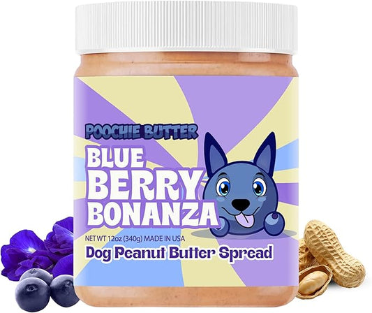 Blueberry Dog Peanut Butter - Made in USA, Creamy Spread for Lick Mats & Food Toppers - Dry Roasted Peanuts Non-GMO No Sugar Added Dog Treats | 12 oz (Pack of 2)