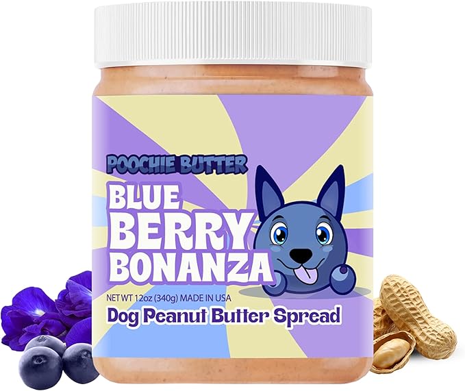 Dilly's Blueberry Dog Treats | Chunky Dog Peanut Butter with Blueberry, Natural Dog Snack (12oz Jar)