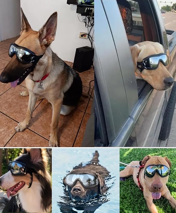 Dog Goggles Sunglasses UV Protection Wind Dust Fog Protection Pet Glasses with Adjustable Strap for Medium or Large Dog