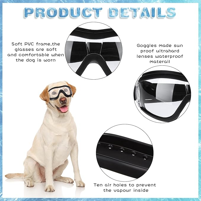 2 Pieces Dog Goggles Sunglasses Snowproof Windproof Glasses Pet Goggles for Travel Skiing Anti-Fog Dog with Adjustable Strap