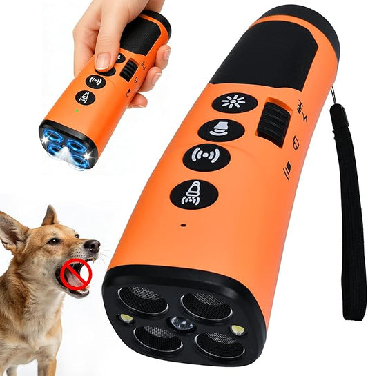 4X Ultrasonic Dog Bark Deterrent Device, 2026 Newest Stop Neighbors Dog Barking, 4 Nozzles Up 100% Efficiency, 3 Modes Humane Training Tool with Flashlight , Safe for Pet Indoor Outdoor（Orange）