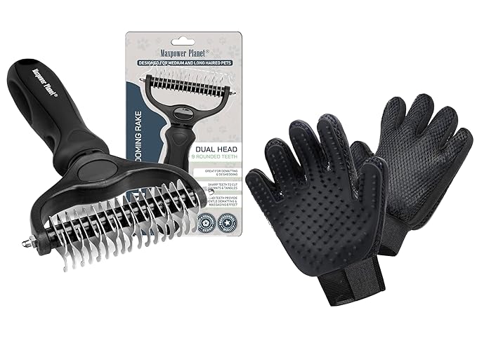 Maxpower Planet Hair Brush & Grooming Gloves for Dogs and Cats - Black